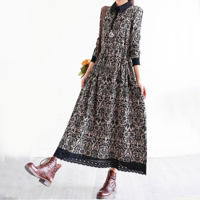 WILLBEST Vestidos de Algodon para Mujer, Vestidos Largos de Verano de Manga Larga, Talla Grande, Abaya, Informal, con Botones, Estilo Dubái Grande
