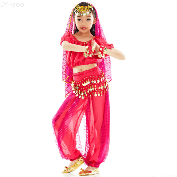 LYHaoo Girl 2 Piece Outfits Handmade Children Girl Belly Dance Kids Belly Dancing Dance Cloth Sizes 8-10 Years(Pink)