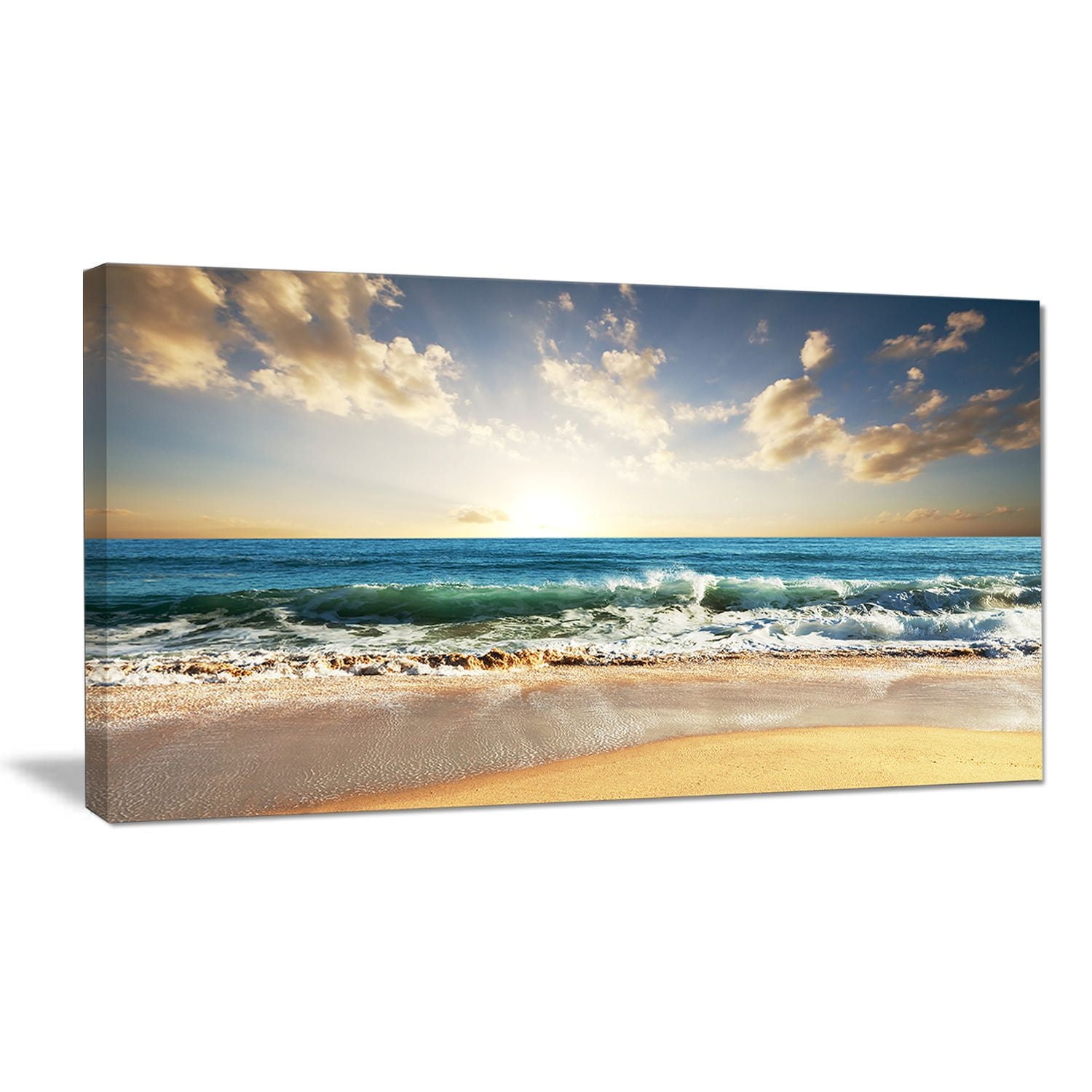 Design Art Cloudy Sky And Vibrant Blue Sea Seashore Canvas Wall Art