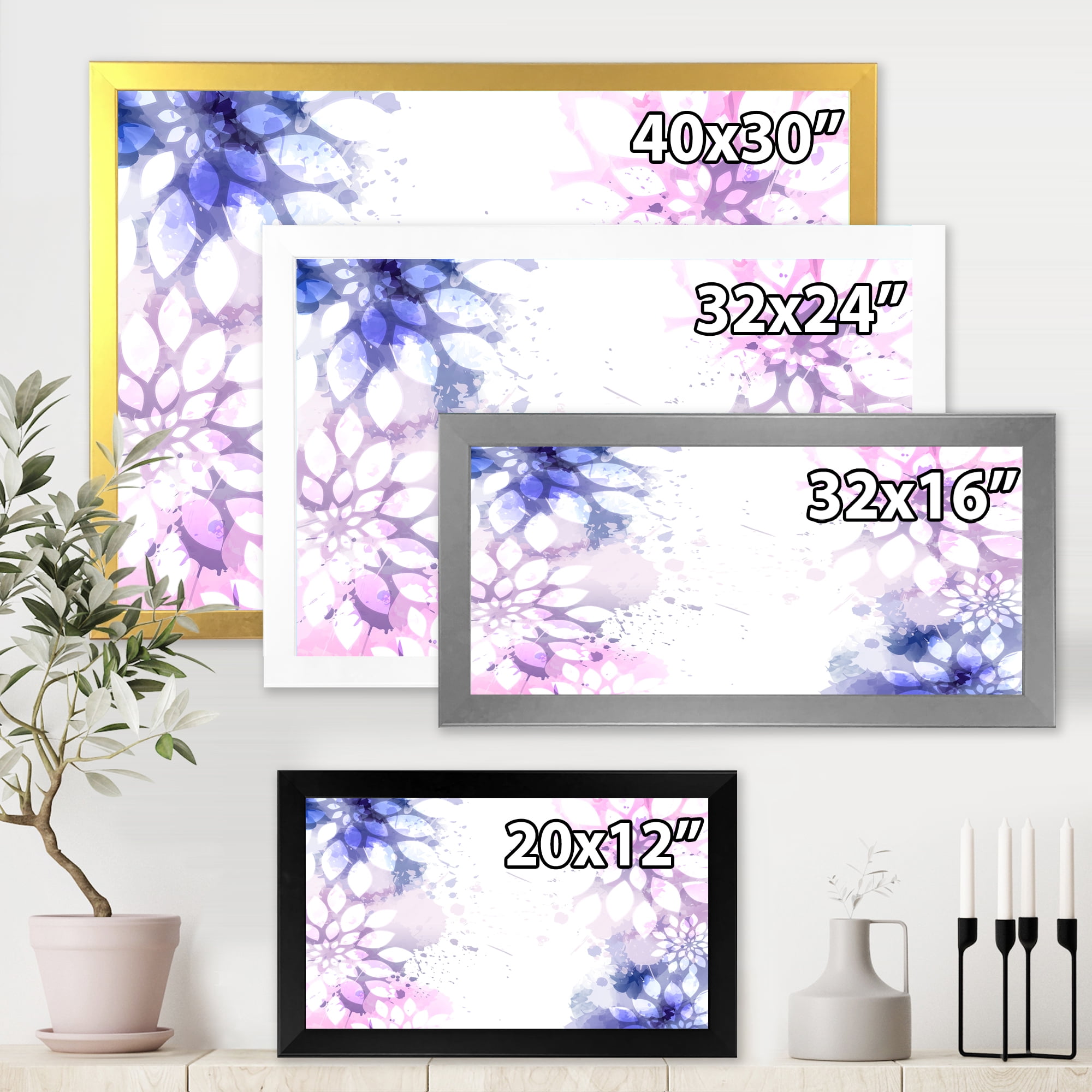 Designart 'Pink and Purple Abstract With Colorful Splashes II' Modern Framed Art Print