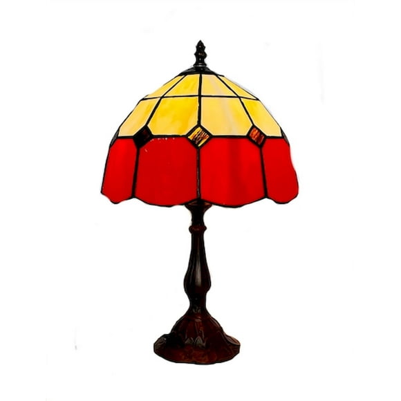 Tiffany Style Stained Glass Red And Yellow Patterned Table Lamp