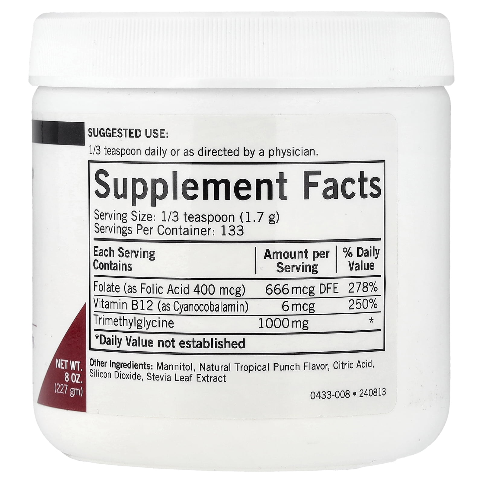 Kirkman Labs TMG (Trimethylglycine) with Folic Acid & B12 Powder, 8 oz (227 g)