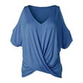 thumbnail image 3 of Summer Savings Clearance 2024! TAGOLD Womens Summer Tops,Women's Casual Comfortable V-neck Off-Shoulder Short-Sleeved Cross Top Blouse Blue 4, 3 of 5