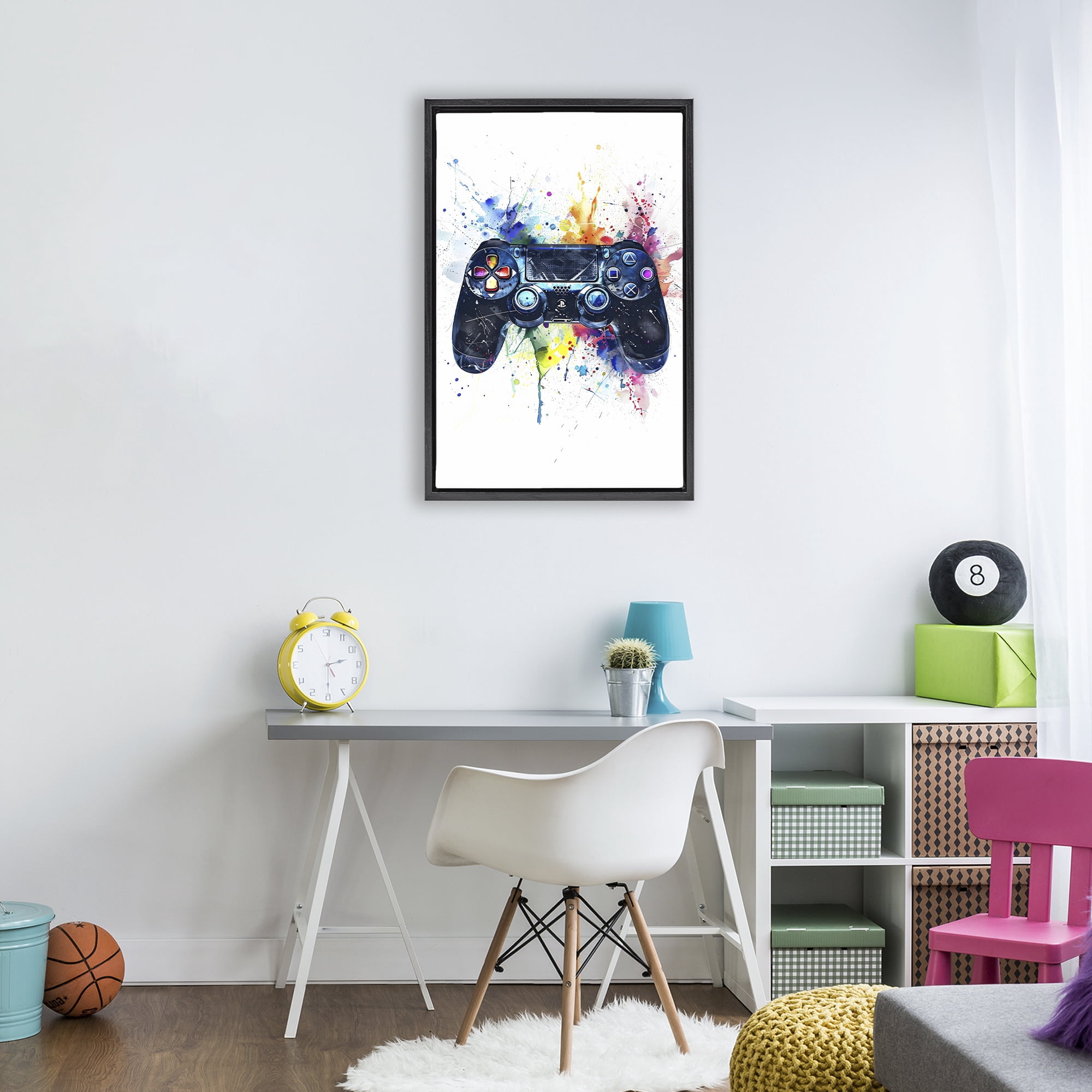 Stupell Industries Colorful Gaming Controller Splatter Black Framed Floater Canvas Wall Art, design by Creative Studio