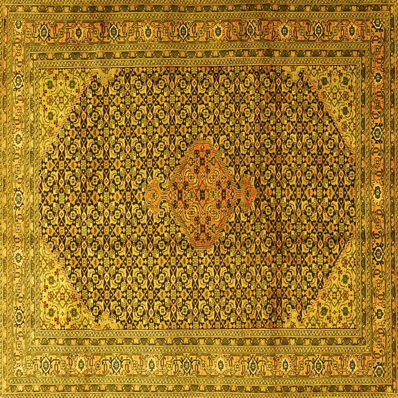 Ahgly Company Indoor Square Medallion Yellow Traditional Area Rugs, 6' Square