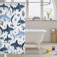 thumbnail image 3 of Manfei Ocean Shark Shower Curtain 72Wx72L, Kawaii Sealife Lover Bathroom Curtain, Navy Blue, 3 of 5