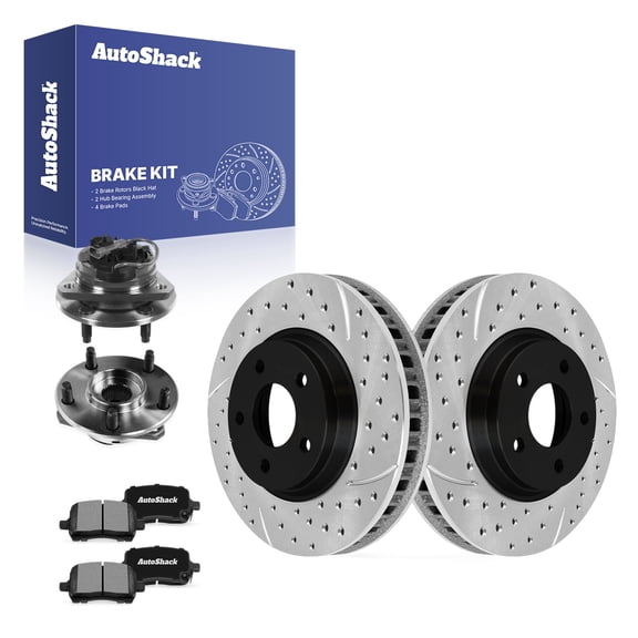 AutoShack Front Vented Drilled & Slotted E-Coated Brake Rotors   Ceramic Pads   Hub Bearing Assembly 8-PC Brake Kit Replacement for 2005 Pontiac G6 ShadowGuard 11.65" (295.8 mm)