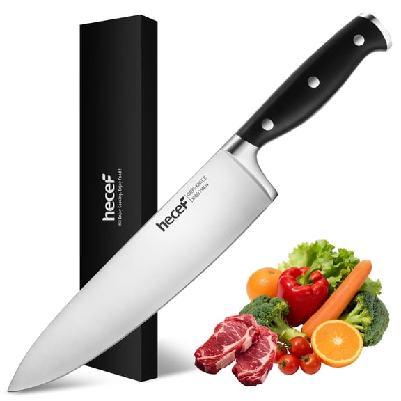 Hecef 8-Inch Chef Knife, Razor-Sharp High-Carbon Stainless Steel Blade, Ergonomic Full-Tang Handle