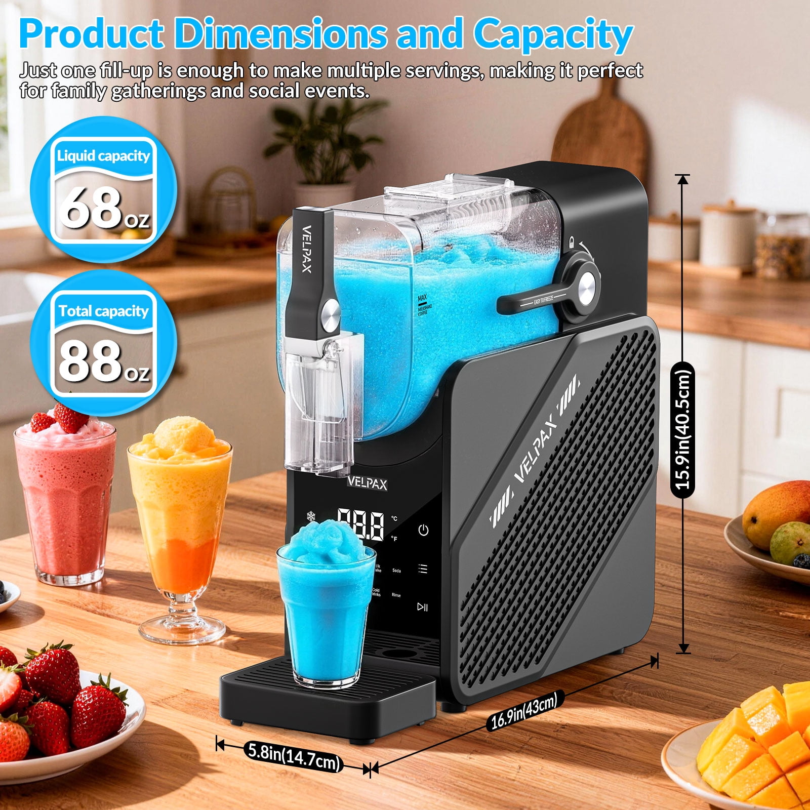 88 oz 7-in-1 Slushie Machine for Home, Professional Frozen Drink Maker with LED Display & Auto-Clean, No Ice Needed, Ideal for Frozen Drinks, Desserts, Family