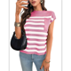 thumbnail image 3 of Suéter Informal de Rayas con Cuello Redondo y Aguja Gruesa para Mujer, Rosa, Talla S, 3 of 7