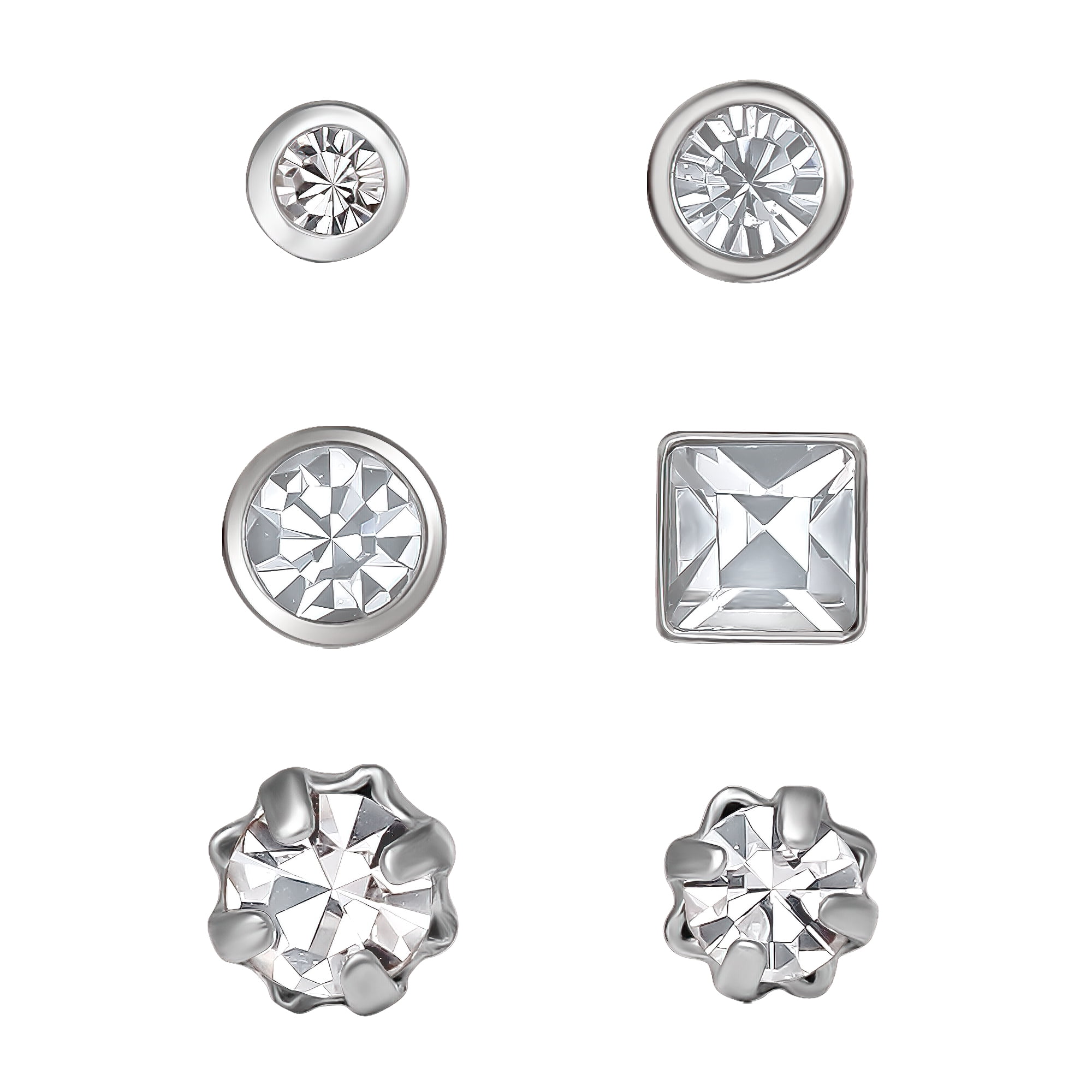 Women's Stainless Steel Crystal Stud Nose Rings, 6 Pack Set, 22G Hypoallergenic