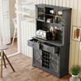 thumbnail image 3 of HLR 72" Home Wine Bar Cabinet with Sliding Barn Door, Hutch, and Drawers, for Dining Room, Gray, 3 of 7