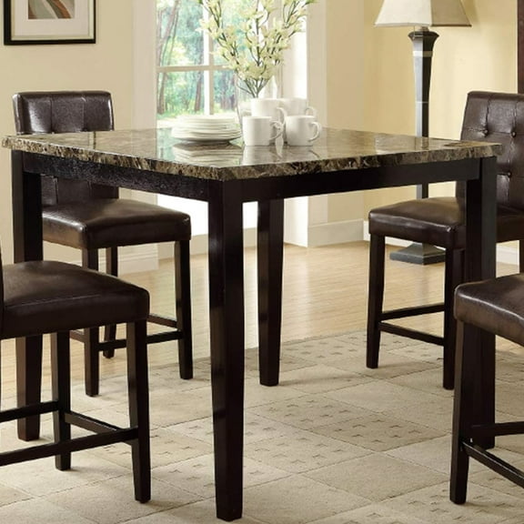 Contemporary Style Kitchen & Dining Table With Dark Brown Faux Marble And Birch Square Top Veneer
