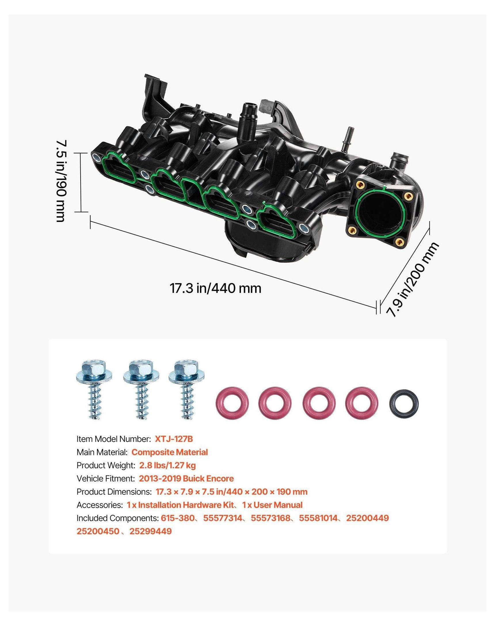Intake Manifold for Buick Encore 2013-2019, Engine Intake Manifold Replacement with Gasket & O-Rings, Restores Engine Power