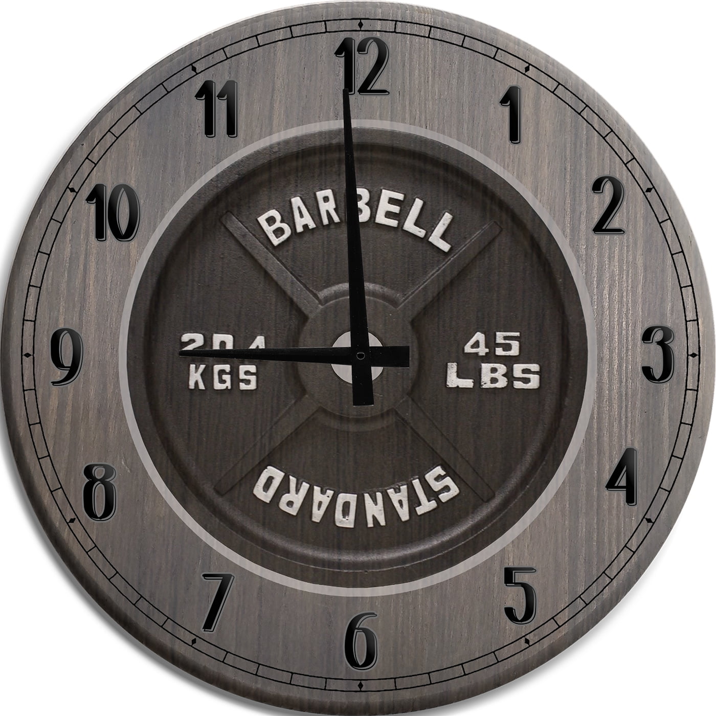 Large Wall Clock Barbell 45lb Steel Plate Weightlifting Bodybuilding Gym Man Cave Wall Decor Barnwood Gray 18 Inch Wall Decor Walmart Com Walmart Com