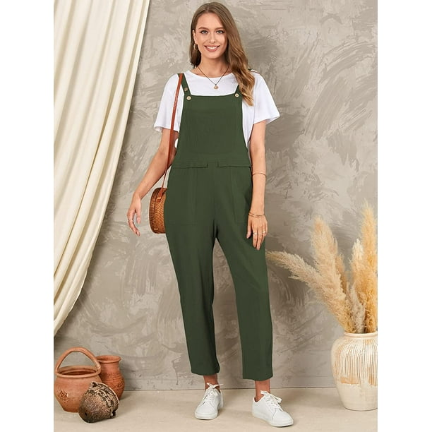 Pantalones cargo sueltos para mujer mono pantalones con pechera informales mono de lino y algodon de talla grande pantalones bombachos de pierna ancha Ormromra HMHZ1847 4 Bodega Aurrera en linea