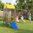 thumbnail image 4 of Gymax 5-in-1 Kids Swing Set w/Trampoline Roof 2 Belt Swings Slide Ladder for Children, 4 of 10