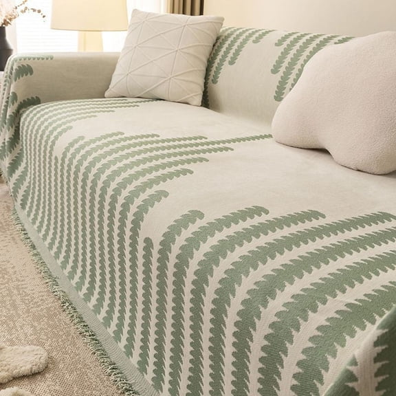 Namzi-b Chenille Stretch Sofa Cover- Thick Non-Slip Couch Slipcover with Elastic Skirt, Machine Washable Furniture Protector for Living Room Sectional Couches 70.87*110.24inch (Green)