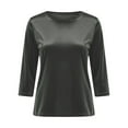 thumbnail image 4 of Tops for Women 3/4 Sleeve Round-Neck Velvet Solid Color Casual T-shirt Dark Gray S, 4 of 6