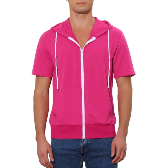 INSPIRAR CHIC Sudaderas de Manga Corta para Hombre con Capucha, Chaquetas con Cremallera de Color S Rosa Rojo