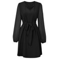 thumbnail image 3 of Vestido de manga larga Gibobby para mujer color sólido con cuello en V y empalme en la cintura, 3 of 5