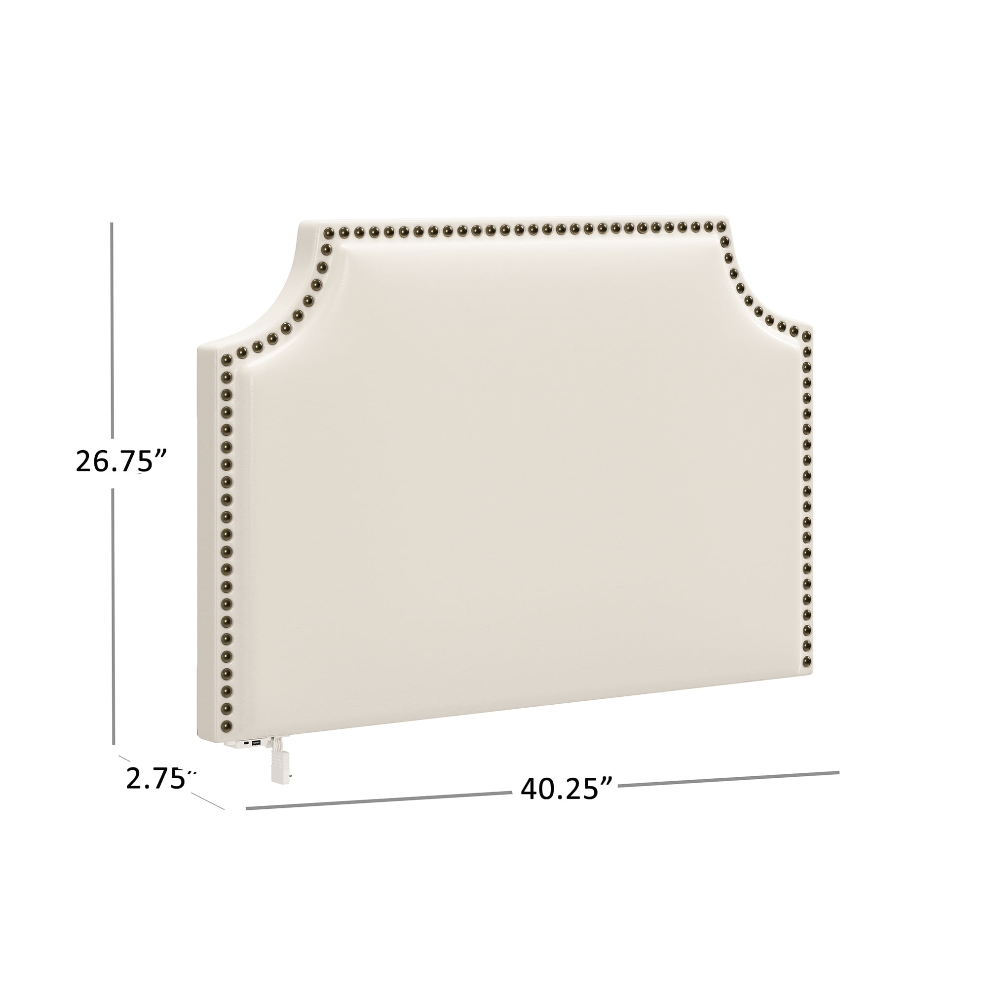 HH2 Home Hanging Twin Headboard with Nailhead and USB Charging, White Faux Leather