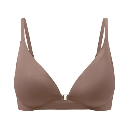 Clearance!Uooqdmx Bras for Women Push Up Bra Sexy Bralette Comfort Full Coverage Bra Front Close V Wireless Adjustable Bras Front Closure Bras for Women Coffee L