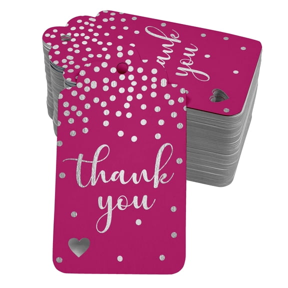Inkdotpot Real Silver Foil ThankYou Bridal Shower-Baby Shower-Retirement-Wedding-Birthday Tags Favor Hang Paper Tags 50 Pack