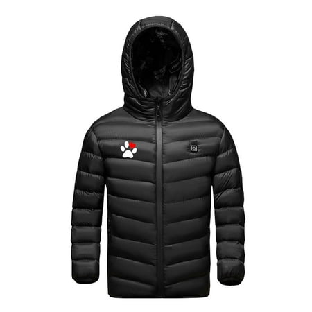 

JSGEK Children Winter Warm Coat for Kids Windproof Hoodies Casual Zip up USB 3 Areas Heated Clothes Soft Comfy Boys Girls Thick Jacket Clearance Cute Rechargeable Electric Black 8 Years