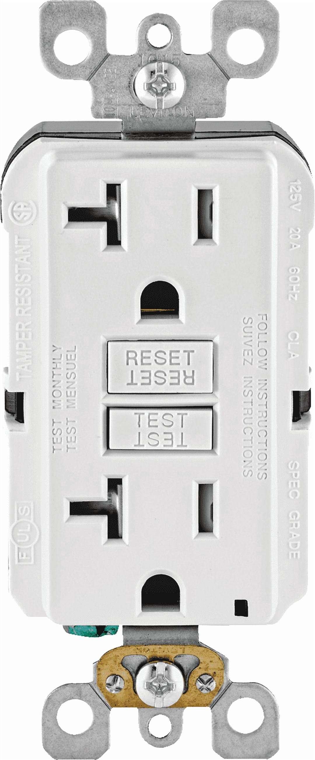Leviton GFCI Receptacle in White — UL Listed for US Residential Electrical Code Compliance, Drop-in NEC-Standard Wiring
