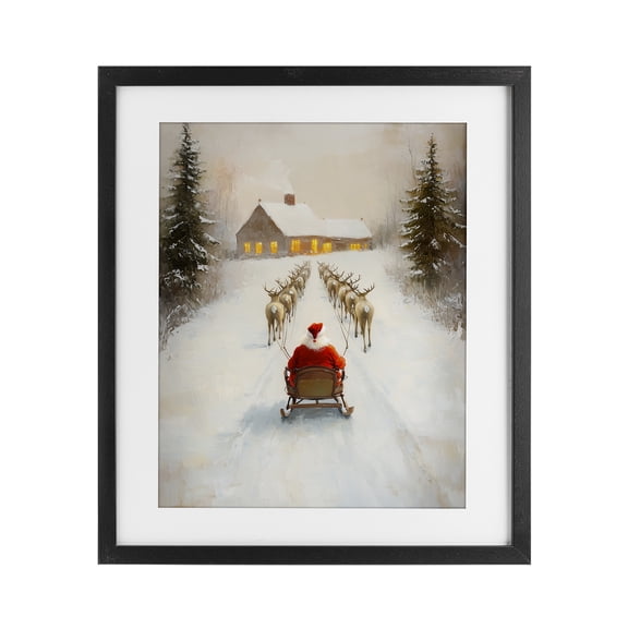 Stupell Industries Traditional Santa's Visit Sleigh Ride Black Framed Print Under Glass, 13 x 16, by Arlington Prints