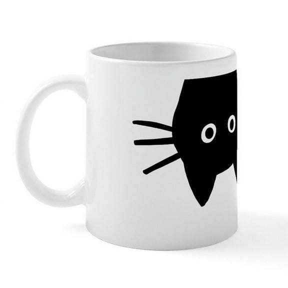 CafePress - Black Cat Upside Down Mug - 11 oz Ceramic Mug - Novelty Coffee Tea Cup