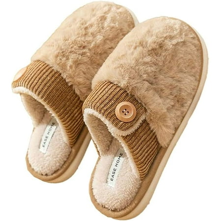 

CoCopeaunts Fluffy House Slipper for Women Men Winter Rolled cuffs Soft Plush House Slippers Warm Slip On Shoes