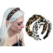 Styla Hair 2pk Leopard Headband Twist Knot Bow Fashion Headbands Women Girls Cheetah Knotted Headbands Accessory Head Band Wrap for Work, School, Parties & more! Black White Brown Leopard