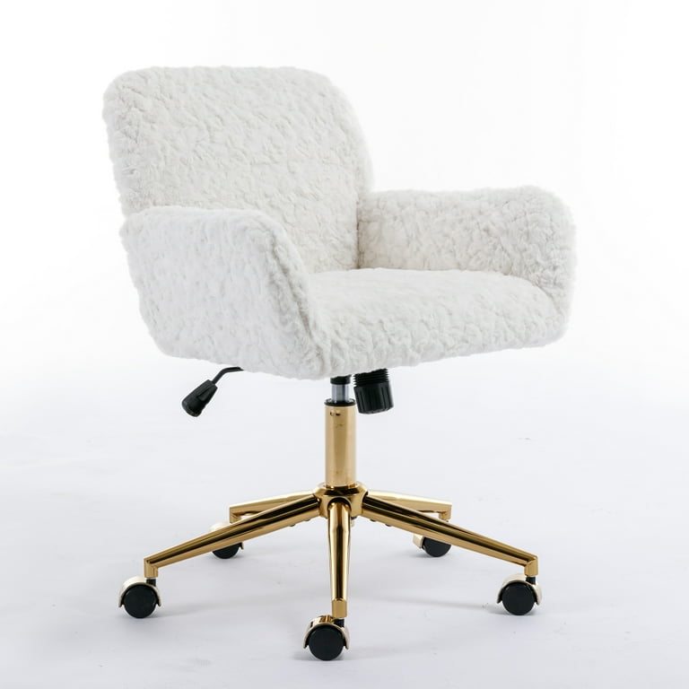 GEZEN Office Chair Artificial Rabbit Hair Home Desk Chair with Wheels and Golden Metal Base Adjustable Height 360 Swivel Task Chair Vanity Chair Easy to Assemble Elegant Beige Walmart