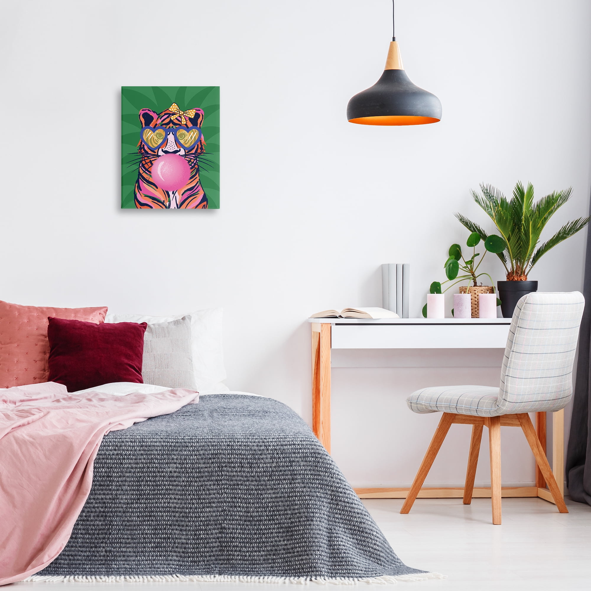 Stupell Industries Glam Tiger Bubble Gum Animals Painting Wrapped Canvas Art Print Wall Art, 16 x 20