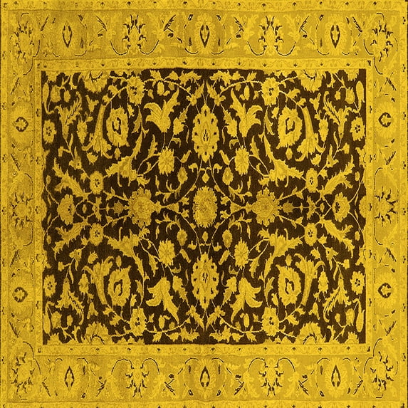 Ahgly Company Indoor Square Oriental Yellow Industrial Area Rugs, 7' Square