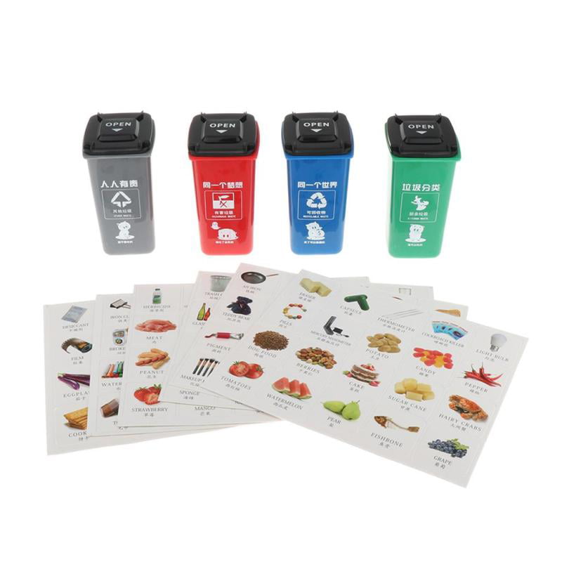 Kids Garbage Classification 4pcs Trash Can and 120 Cards for Children Kids