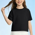 thumbnail image 2 of Tranfacy Girls T Shirts Solid Color Short Sleeve Mid Size Round Neck Top for Summer Kids, 2 of 6