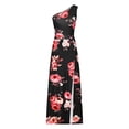 thumbnail image 4 of Wycnly Dresses for Women 2024 Fashion Summer Empire Waist One Shoulder Pleated High Slit Hem Tank Long Sundress Geometric Print Sleeveless Slash Neck Maxi Formal Dresses for Women Black XL, 4 of 6