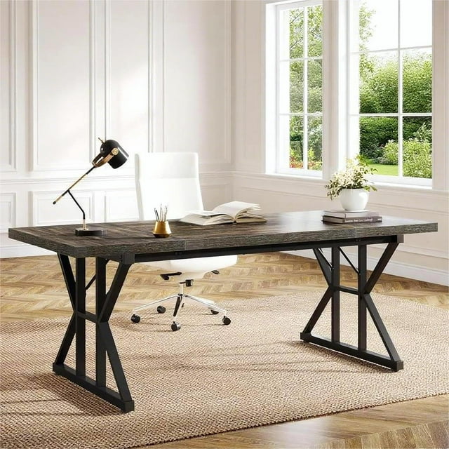 Fnova Table à Manger de 70,86 Po pour 6, Table de Cuisine Rectangulaire Moderne pour Salle à Manger, Noir