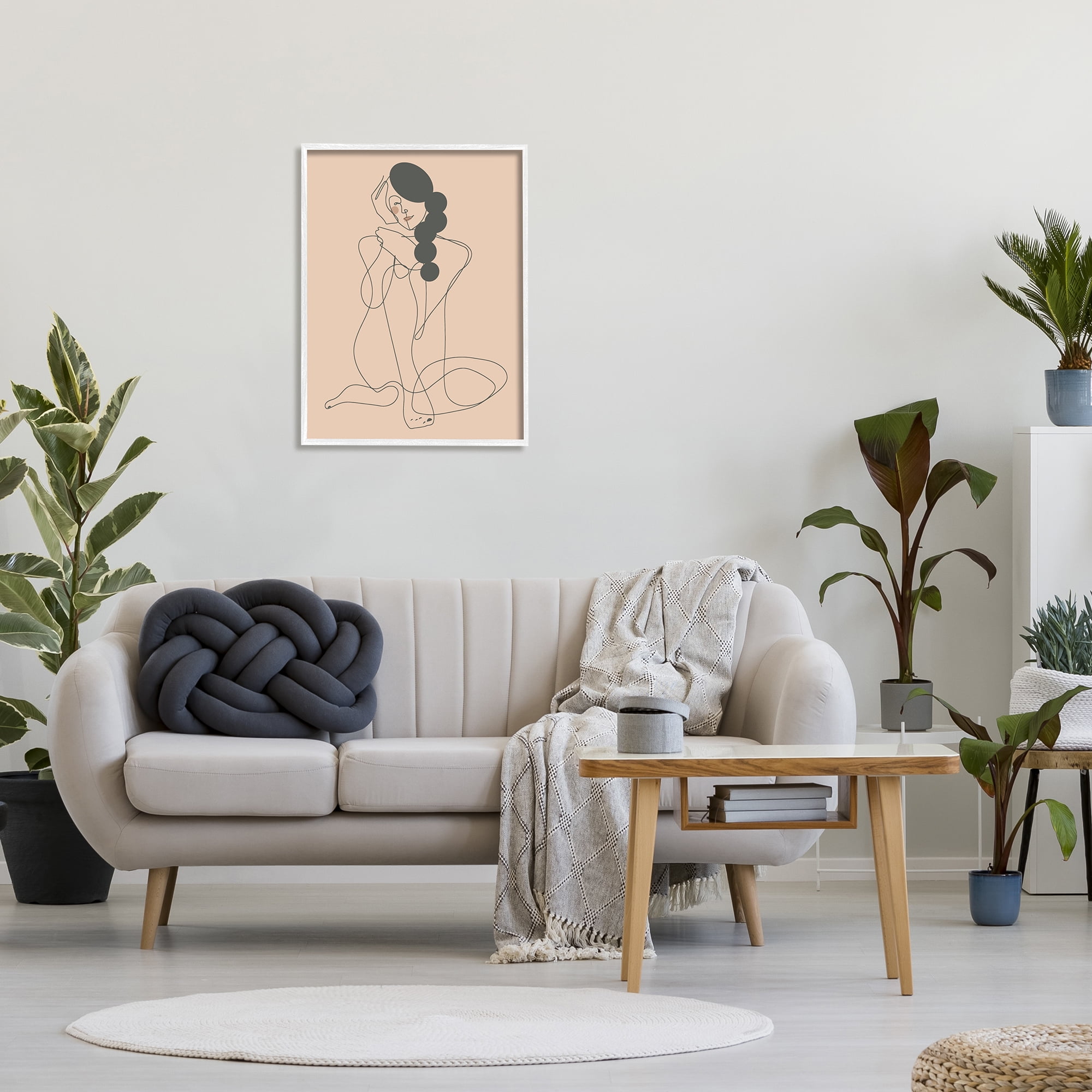 Stupell Industries Abstract Woman Sitting Scribble Drawing Smiling Outline Graphic Art White Framed Art Print Wall Art, Design by Kendra Shedenhelm