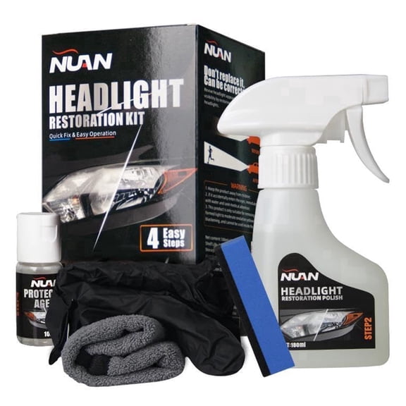 NUAN Headlight Restoration Kit, Refurbishing Fluid & Polish Cleaner