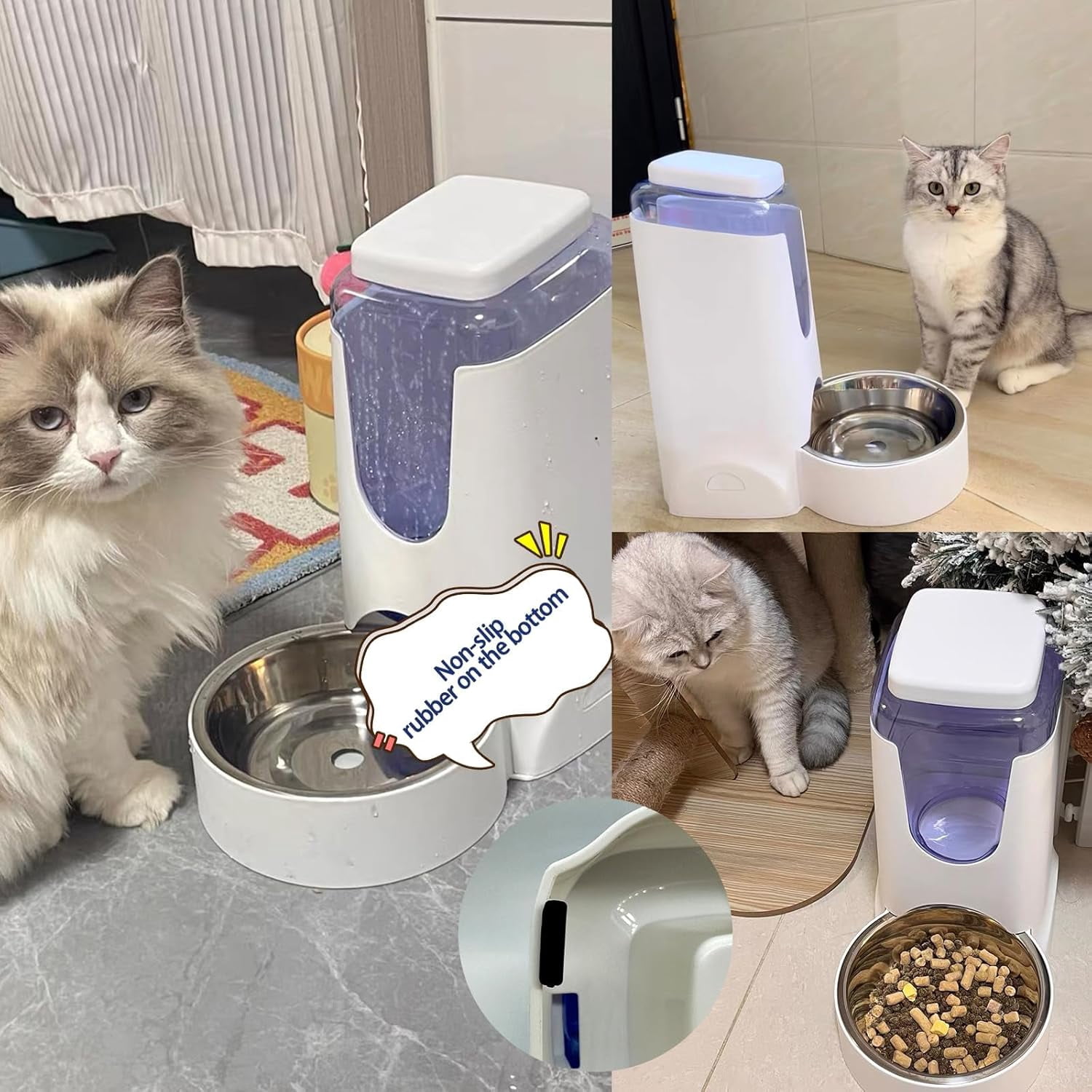 Pets Automatic Gravity Feeder Dogs 2.8L Food & 4L Water Dispenser Set with Stainless Steel Bowl for Medium Big Dog Cat (White)