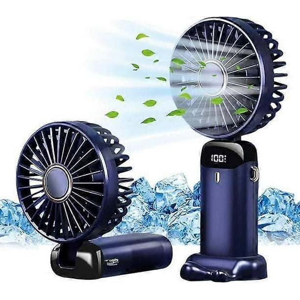 Handheld Fan, Portable Handheld USB Rechargeable Fan, 5 Speeds, Battery Powered Mini Fan Foldable Desk Fan with LED Display for Home Office Bedroom Ou