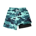 thumbnail image 2 of Kids Boys Swim Trunks 2 in 1 with Liner Quick Dry Camo Board Shorts Adjustable Drawstring Waist Beach Swimwear Mint Green,Size 13 T, 2 of 9