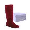 thumbnail image 5 of Women's Casual Flat Heel Pull Up Slip On Wide Calf Knee High Mid-Calf Boots Shoes ( Burgundy, 9), 5 of 5