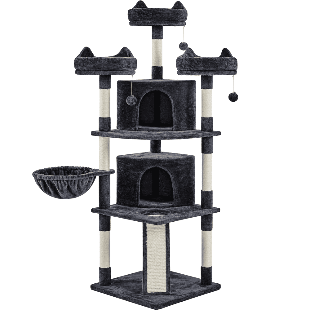 Yaheetech 68.9'' Large Cat Tree Tower with 2 Condos and Scratching Post, Black