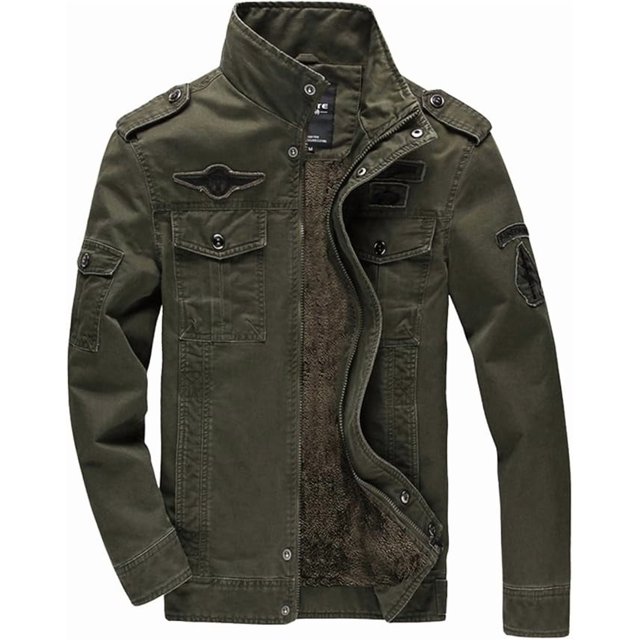 Chaqueta polar de invierno para hombre, cálida, de algodón grueso y militar, con cuello alto y carga