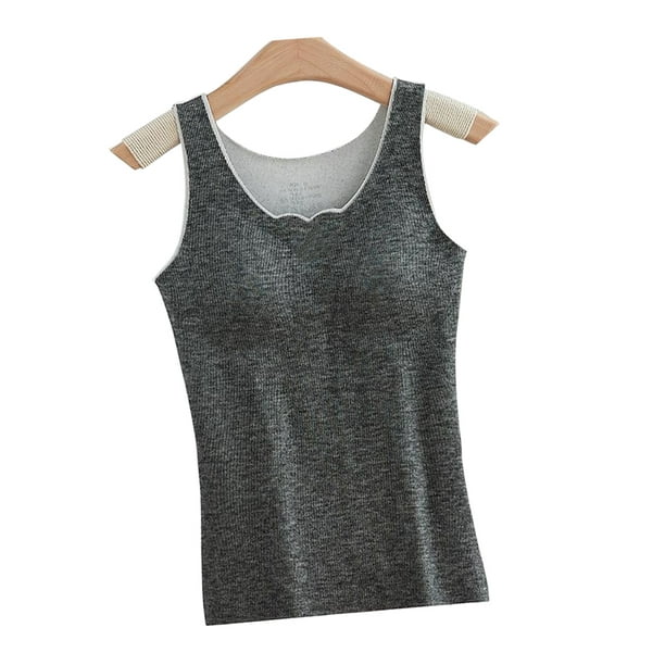 Sleeveless Thermal Shirts for Women Neck Vest with Built in Bra